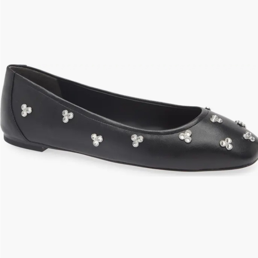 Stuart Weitzman Black Leather Flats with gems
